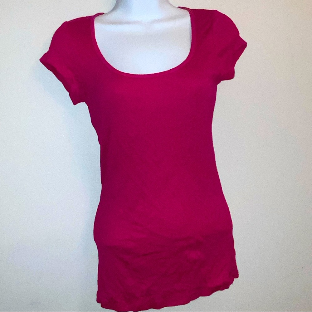 Express Hot Pink Scoop-Neck Fitted Basic Tee Sz S - Picture 6 of 7